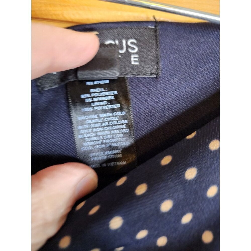 Enfocus Studio Navy Blue Gold Polka Dot Sleeveless Ruched Dress Size 14 Petite - Picture 8 of 10